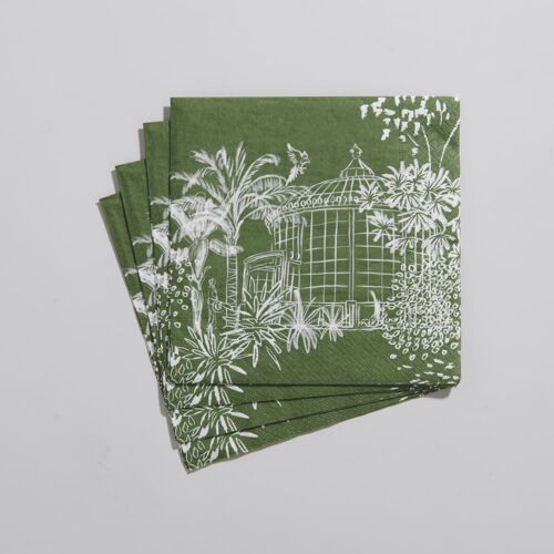 Serviettes en papier vert imprimé blanc (x20)
