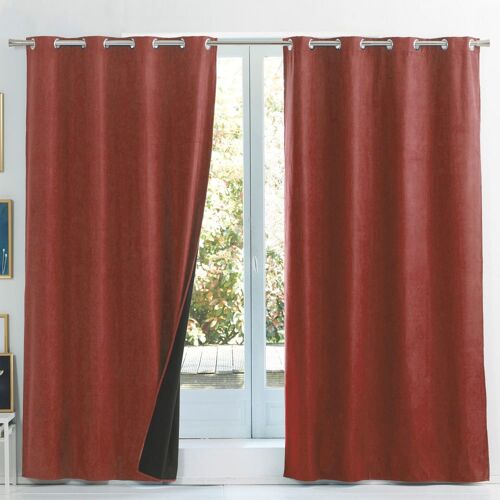 Rideau Occultant En Polyester Rouge Tomette 140x240cm