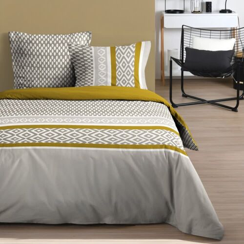 Parure De Couette En Coton Coloris Gris 260x240cm 2 Taies