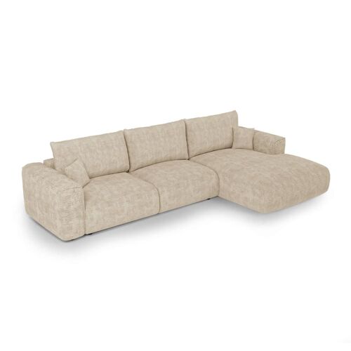Canapé angle droit convertible coffre 5 places velours côtelé beige