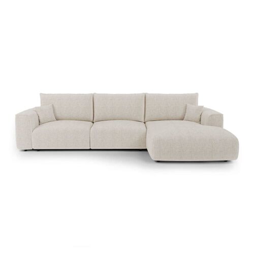 Canapé angle droit convertible avec coffre 5 places tissu tramé crème