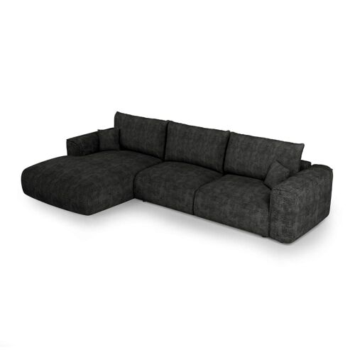 Canapé angle gauche convertible coffre 5 places velours côtelé noir