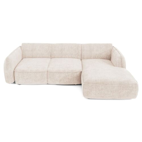 Canapé d'angle droit convertible 4 places velours tramé crème