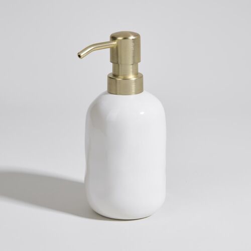 Distributeur de savon en grès beige crème et doré