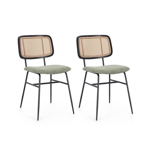 lot de 2 chaises de salle à  manger en cannage et tissu