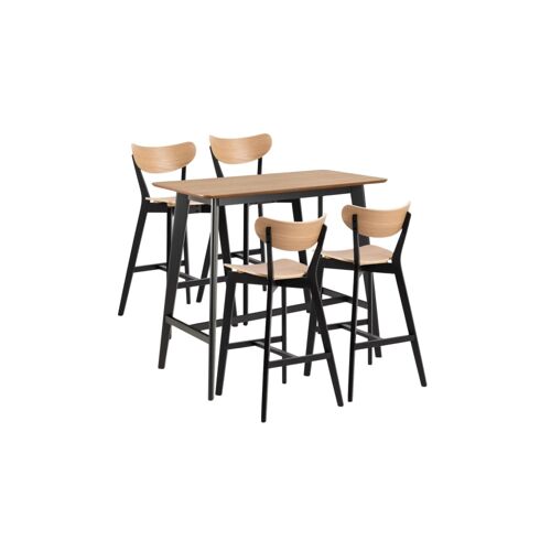 Table de bar et 4 tabourets de bar scandinaves en bois