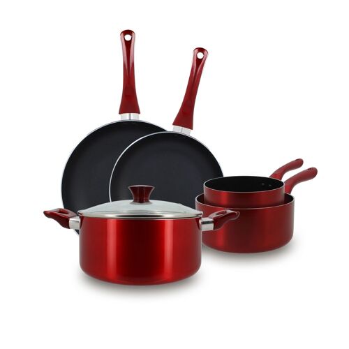 Menastyl - Set 6 pieces cerise casserole poele faitout induction en aluminium - Rouge