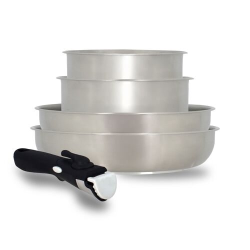 Set 3 poeles triply en acier inoxydable induction 20/24 et 28cm - made in france