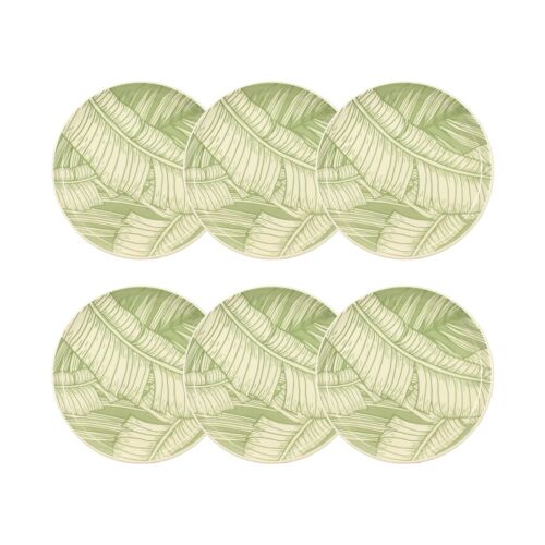 Lot De 6 Assiettes À  Dessert 20cm En Grès À  Motif Vert