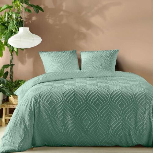 Parure De Lit En Microfibre Tuftée Sauge 240x220 Cm