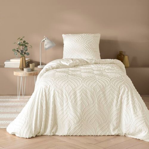 Parure De Lit 3 Pièces Tufté Microfibre Ivoire 140 X 200