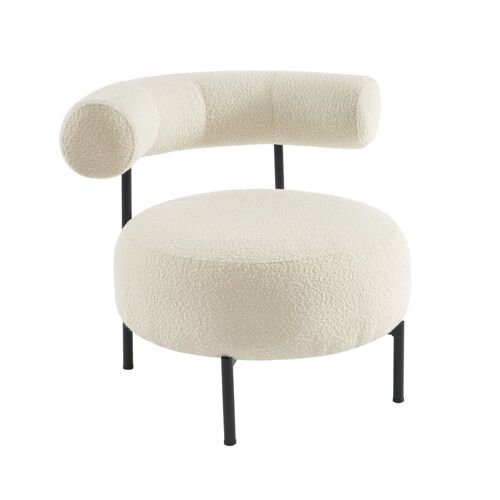 Fauteuil bouclette écrue et pieds métal noir