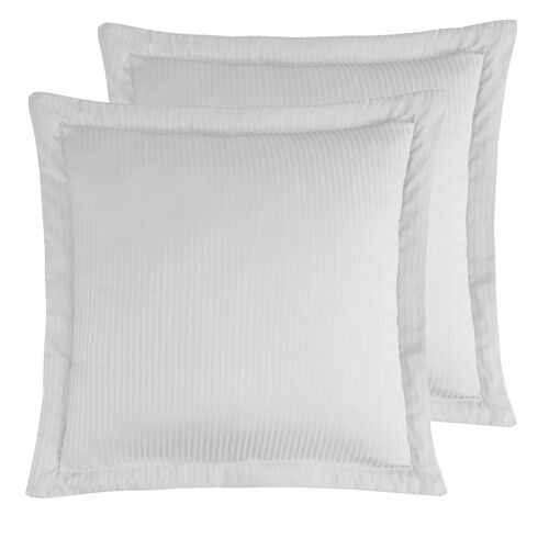 2 Taies D'oreiller Rayées En Satin De Coton Blanc 65x65 Cm