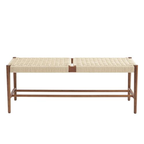 Banc Chêne Massif Couleur Noyer Et Corde 120cm