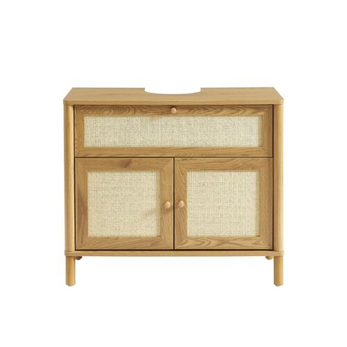 Meuble de salle de bain effet chêne et rotin 80cm