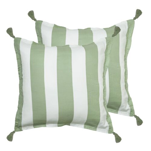 Lot De 2 Housses De Coussin Gaze De Coton Sauge 50x50 Cm