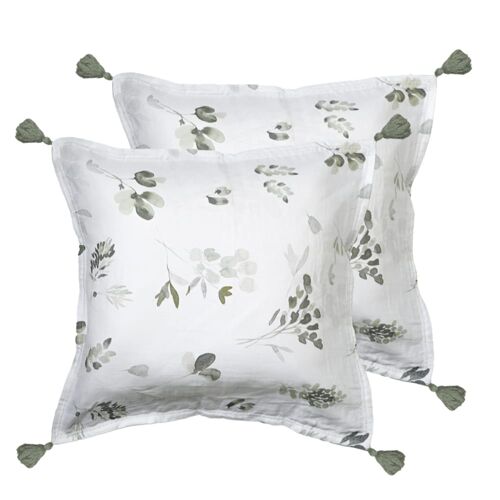 Lot De 2 Housses De Coussin Gaze De Coton Lichen 50x50 Cm
