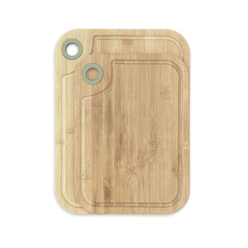 Lot De 2 Planches À  Découper En Bois Et Silicone 28x20cm Vert