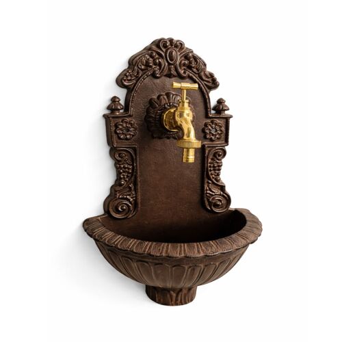 Fontaine Murale De Jardin Extérieur En Fonte Marron Ht.40cm