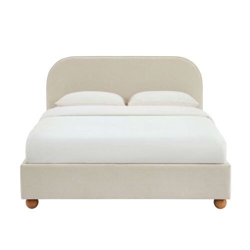 Lit coffre 160x200 tissu chenille beige sommier inclus