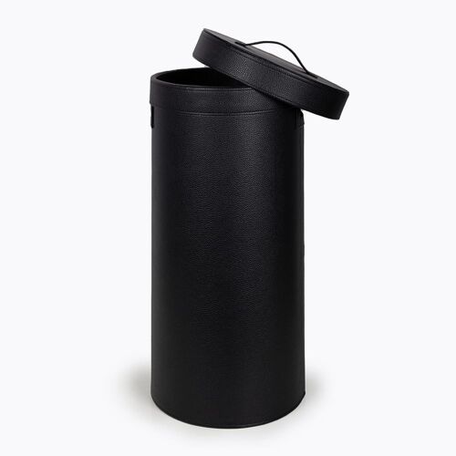 Panier à  linge en simili cuir grainé avec couvercle