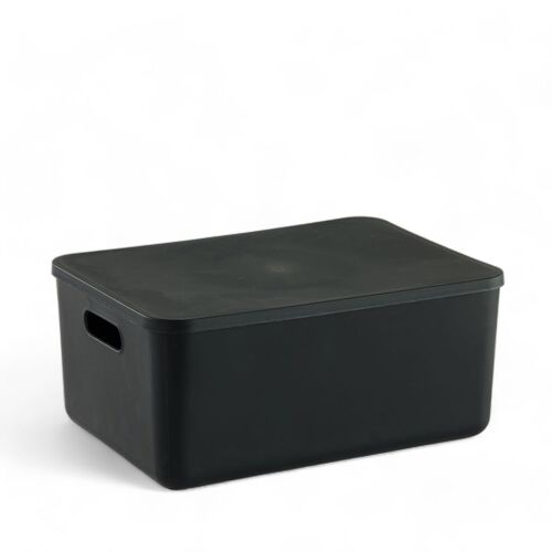 Panier de rangement avec couvercle plastique 36x26cm Noir