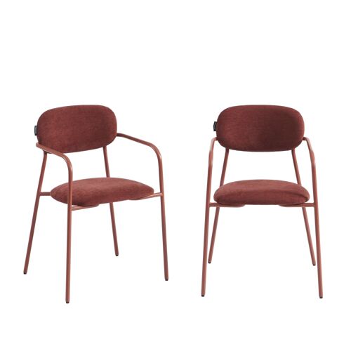 Lot de 2 chaises tissu et pieds métal terracotta