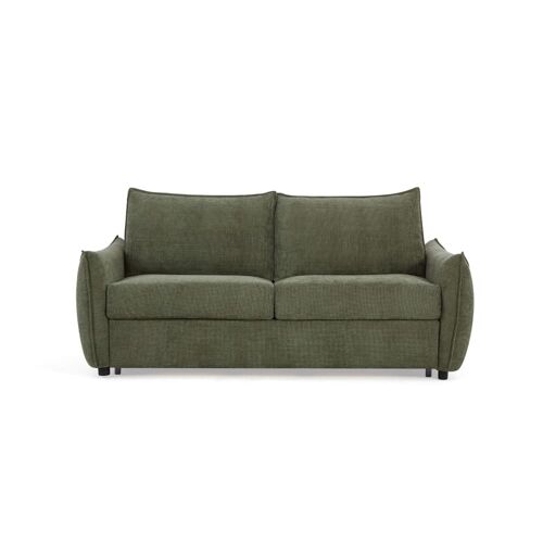 Canapé droit convertible en tissu chenille 3 places vert