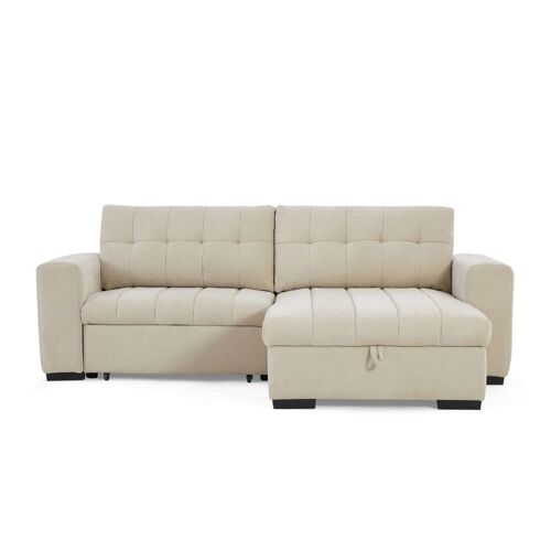 Canapé d'angle convertible en tissu 4 places beige