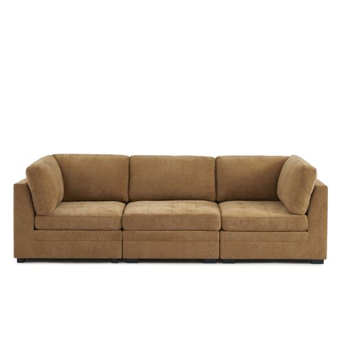 Canapé droit modulable 3 pièces tissu chenille écureuil