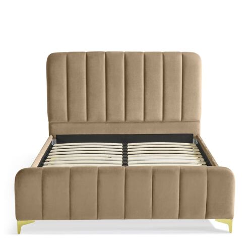 Lit 140x190 velours avec pieds métal doré taupe