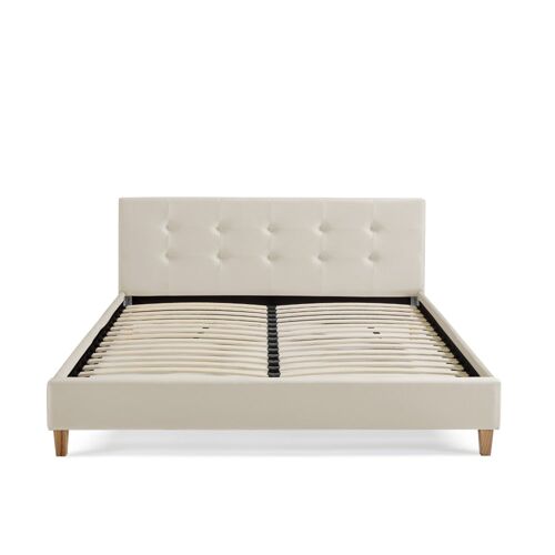 Lit 140x190 en velours avec pieds en bois écru