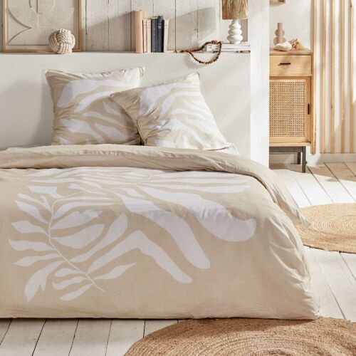 Parure De Lit Imprimé Floral Coton 220x240cm Beige