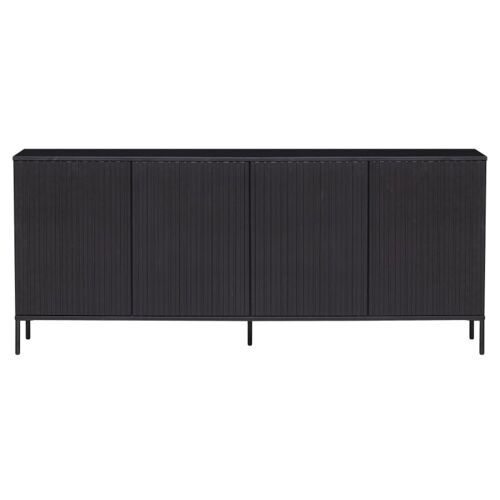 Buffet 4 portes en bois massif noir 200x44x85cm