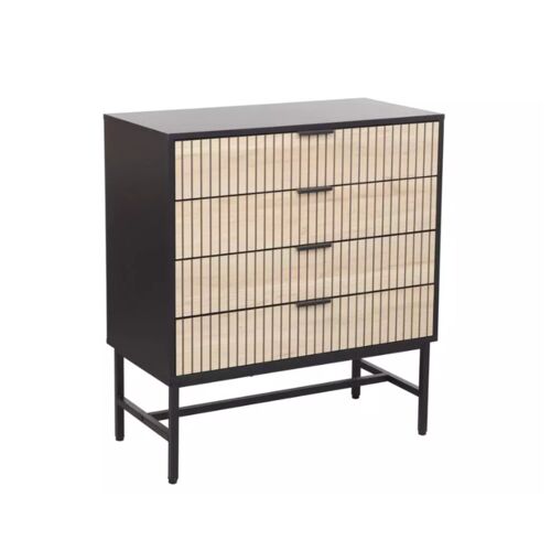 Commode 4 tiroirs style industriel chêne métal noir 80x40x90cm