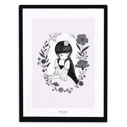 Lilipinso - LITTLE PRINCESS - Affiche enfant - Princesse et fleurs - Rose