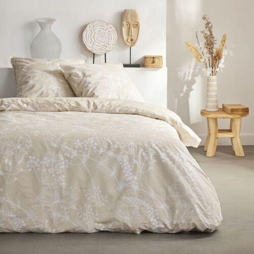 Parure De Lit Imprimé Floral Coton 240x220cm Beige