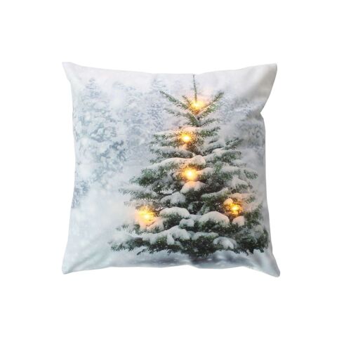 Coussin Carré Lumineux En Velours Imprimé Sapin 40 X 40 Cm
