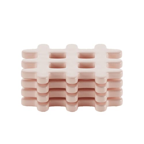 Lot De 4 Dessous De Verre, Carré Céramique Tressée Rose