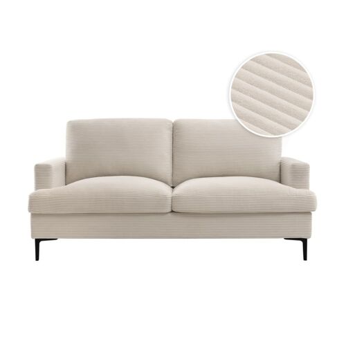 Canapé droit 3 places en velours côtelé beige