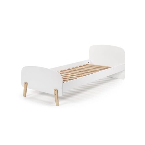 Lit 90x200 effet bois, blanc laqué avec sommier