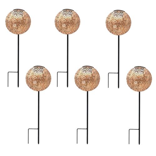Lot De 6 Balises Solaires À  Piquer Acier Marron H45cm