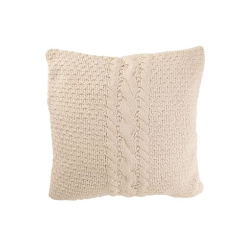 Coussin Carré Tricoté En Coton Blanc 50x50x12 Cm