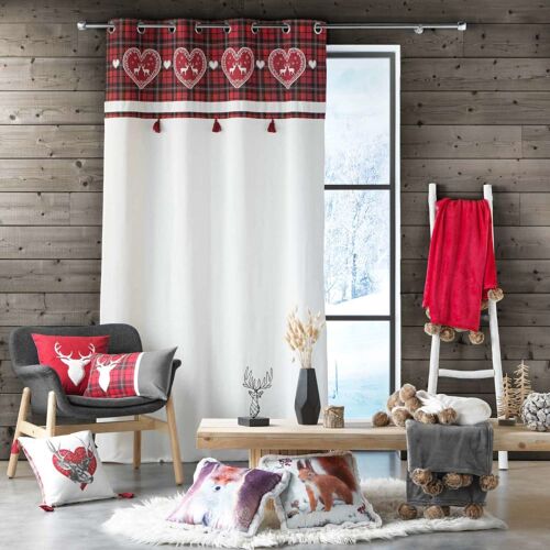 Rideau C?Venne Imprim? Coeurs - 140 X 240 Cm - Blanc Et Rouge