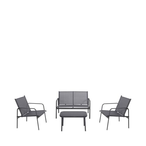 Salon De Jardin 4 Personnes En Acier Traité Et Textilène - Gris Foncé