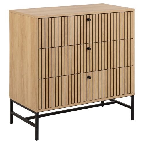 Commode rectangulaire 3 tiroirs effet tasseaux BAÏKAL - Beige