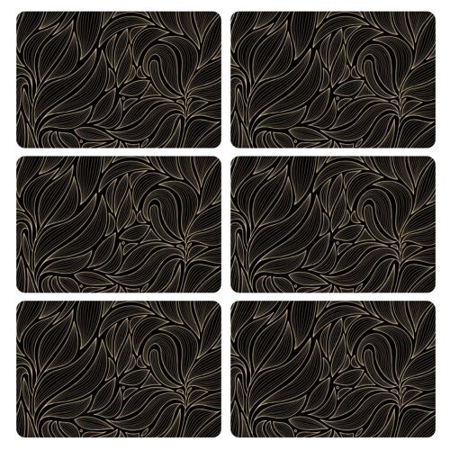 Lot De 6 Sets De Table Noirs Avec Encre Métallique Doré 30 X 45 Cm