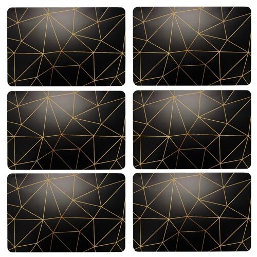 Lot De 6 Sets De Table Noirs Avec Encre Métallique Doré 30 X 45 Cm