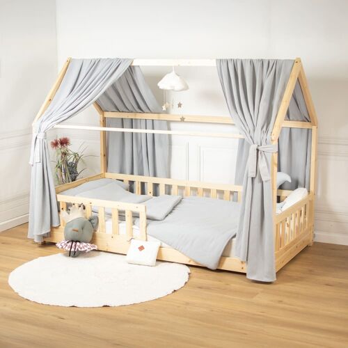 Ciel De Lit Cabane En Gaze De Coton Duo 420 Cm Gris