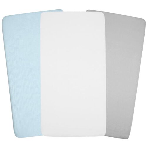 Lot De 3 Draps Housse Berceau Bébé Gaze De Coton Bleu 40x80 Cm